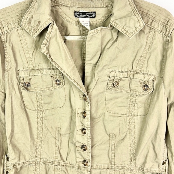 SUPPLIES |🫒Olive Army Green Button-Up Long-Sleeved Military Washed Worn Jacket - Picture 11 of 16